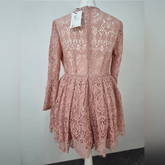 New ASOS petite long sleeve lace mini prom party dress uk 10 pink wedding flare - Picture 5 of 5